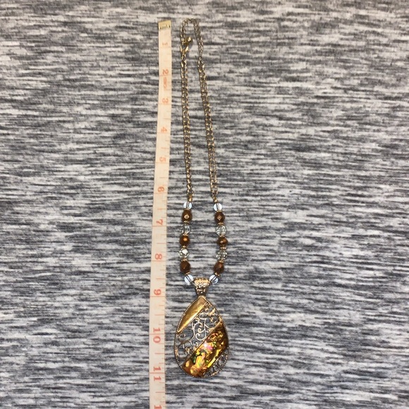 Brown and Gold Tear-Drop Pendant Costume Jewelry Necklace and Earring Set - Picture 12 of 14